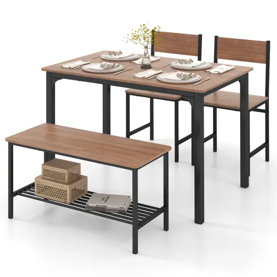 4 Pieces Rustic Dining Table Set with 2 Chairs and Bench Grey {8}