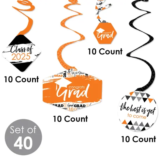 Big Dot of Happiness Orange Graduation Class of 2025 Decorations Hanging Swirls - Set of 40 {6}
