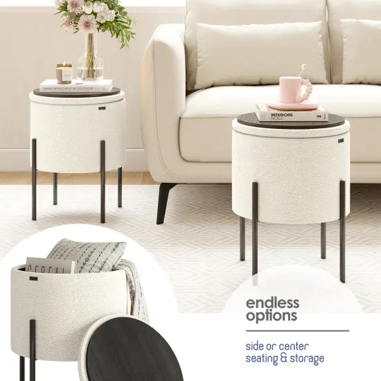 StorageBud Round Ottoman with Storage White {2}