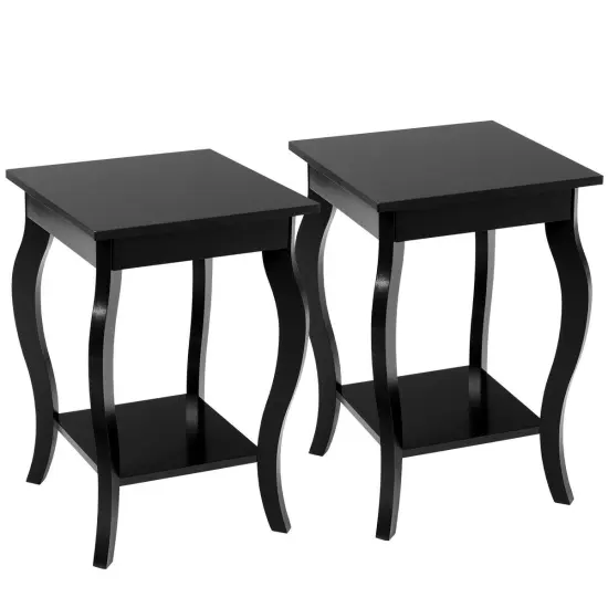 Set of 2 Accent Side Tables with Shelf White {8}