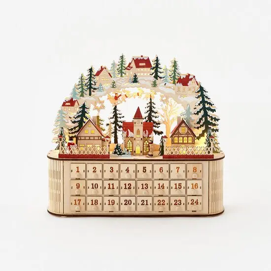 Bavarian Christmas Village - Wooden Mountain Scene Advent Calendar {1}