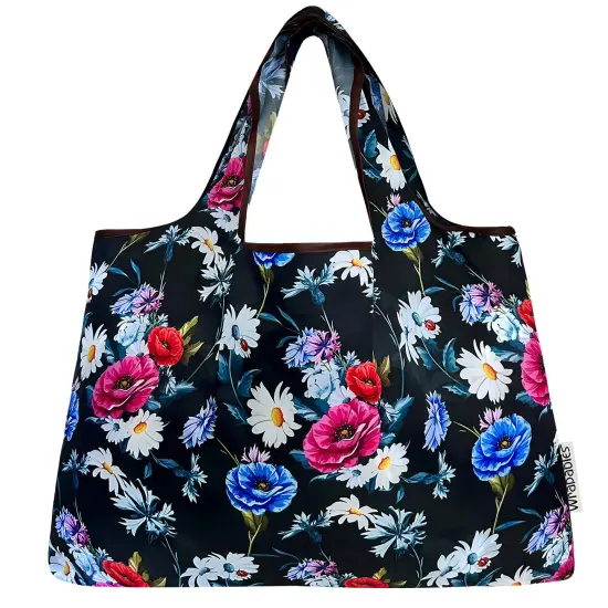Wrapables Large Foldable Tote Nylon Reusable Grocery Bags, Midnight Bouquet {3}