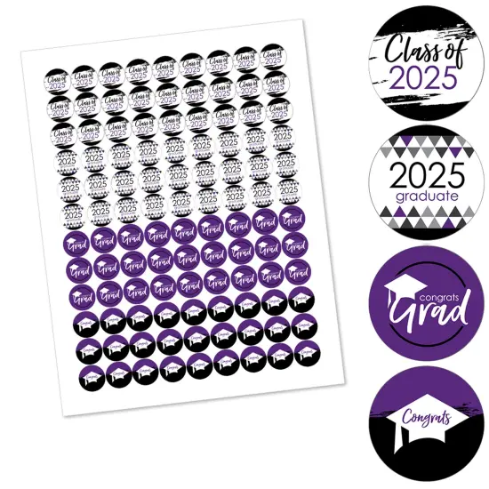 Big Dot of Happiness 2025 Purple Graduation Party Round Candy Sticker Favors - Labels Fits Chocolate Candy (1 Sheet of 108) {3}