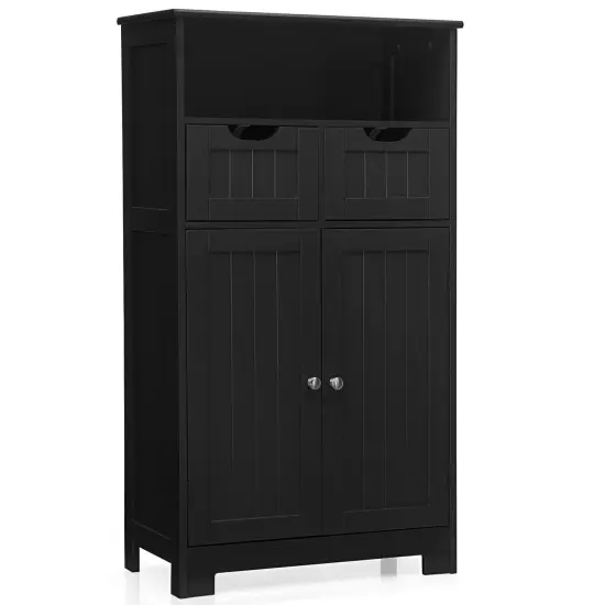 Bathroom Wooden Side Cabinet with 2 Drawers and 2 Doors Black {10}