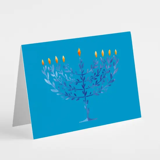 Elegant Hanukkah Greeting Cards Boxed Set &ndash; 24 Holiday Notecards Featuring Menorah Tree Designs in Blue Tones, Perfect for Thoughtful Festive Wishes {6}