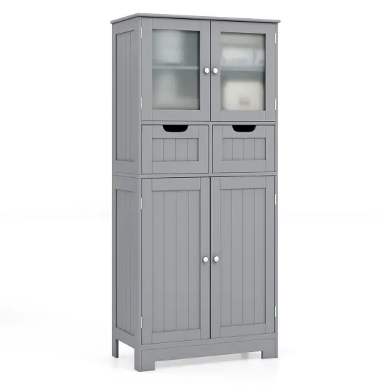 3 Tier Freer-Standing Bathroom Cabinet with 2 Drawers and Glass Doors White {8}