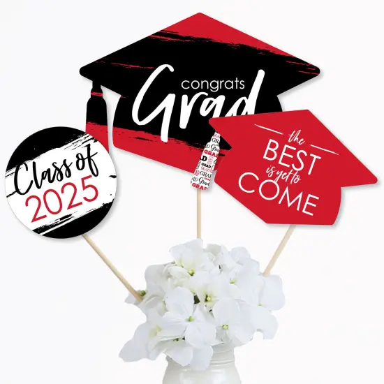 Big Dot of Happiness Red 2025 Graduation Party Centerpiece Sticks - Table Toppers - Set of 15 {4}