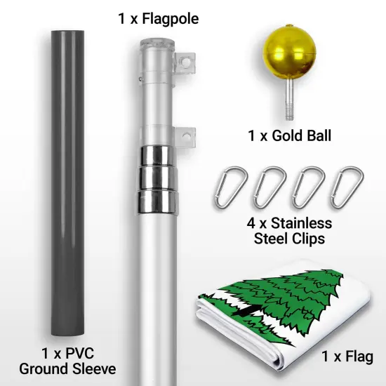 G128 Combo Pack: 16 Ft Telescoping Aluminum Flagpole (Silver) & An Appeal to Heaven Flag 3x5 Ft, ToughWeave Series Embroidered 300D Polyester | Pole with Flag Included {2}