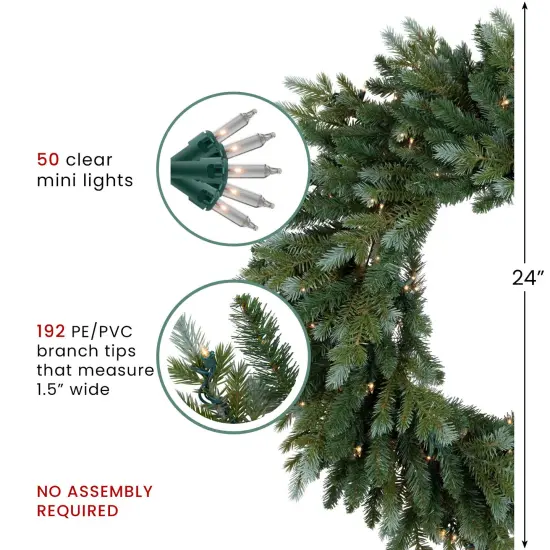 Northlight Real Touch&trade;️Pre-Lit Artificial Blue Spruce Christmas Wreath - 24" - Clear Lights Green {7}