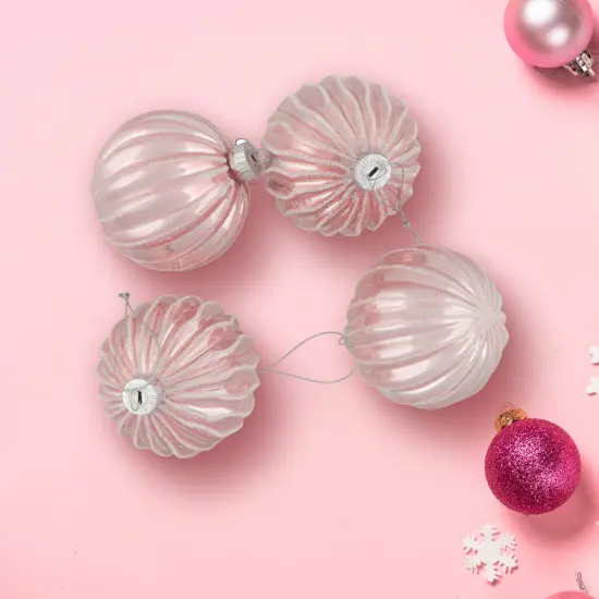 Northlight Shiny Glittered Geometric Glass Ball Christmas Ornaments - 3" (80mm) - Pink- 4ct {4}