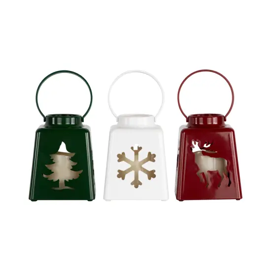 Northlight LED Lighted Tree, Snowflake and Reindeer Christmas Candle Lanterns - 8" - Set of 3 Red {3}