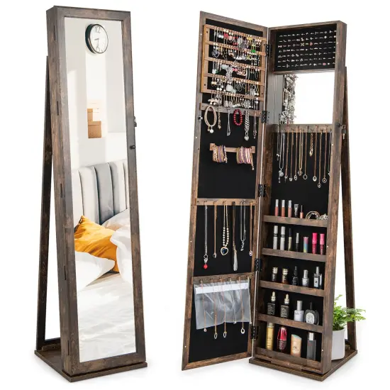 FreeStanding Lockable Jewelry Storage Organizer with Full-Length Mirror White {8}