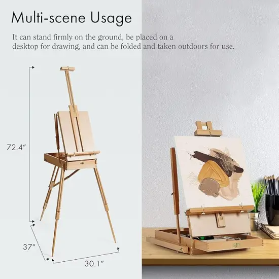 ARTIFY French Easel, Foldable Portable Art Field Easel with Artist Drawer, Palette, Hold Canvas up to 34", Adjustable Beechwood Sketchebox Easel for Painting {4}