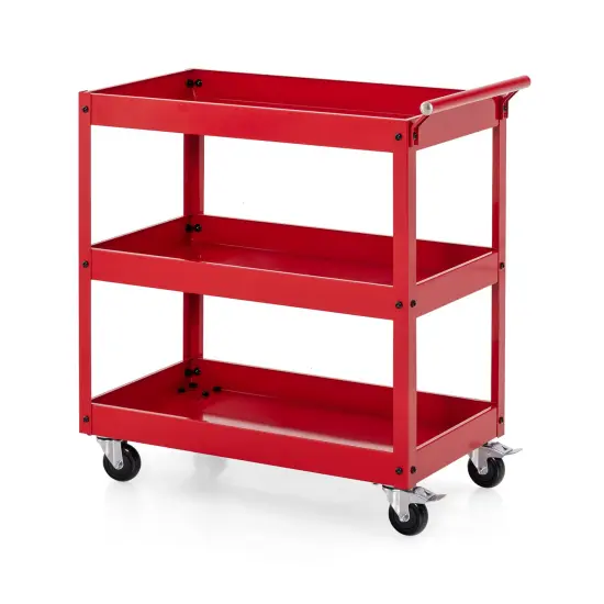 3-Tier Utility Cart Metal Mental Storage Service Trolley Black {7}
