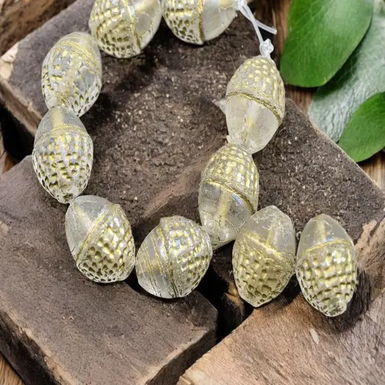 *8* 10x12mm Gold Washed Crystal AB Acorn Oval Beads {1}