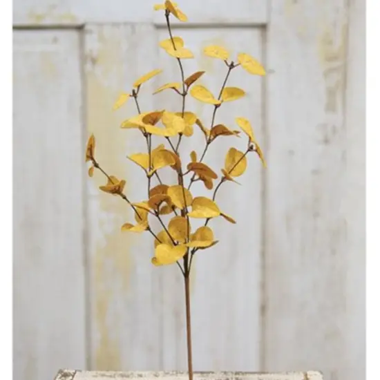 18" Mustard Penny Leaf Pick with Fabric Leaves and Stem {1}