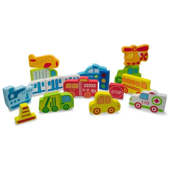 Cars, Ship, Plane, Helicopter and Sign Learning Wooden Blocks Puzzle {3}