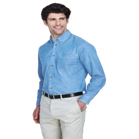 UltraClub&reg; Men's Cypress Denim with Pocket Light blue {5}