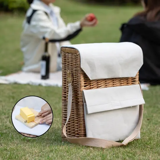 Wickerwise Wine & Cheese Picnic Basket - Wicker Tote Bag for Outdoor Parties, Camping, Travel & Celebrations - Wine Holder with Wooden Board - Ideal Present for Birthdays, Weddings and Thanksgiving {6}
