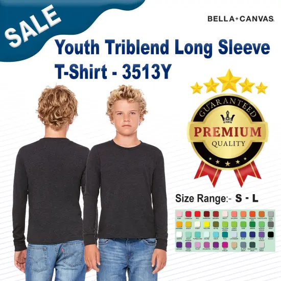Bella + Canvas&reg; Youth Triblend Long-Sleeve T-Shirt - 3513Y SOLID WHT TRBLND {2}