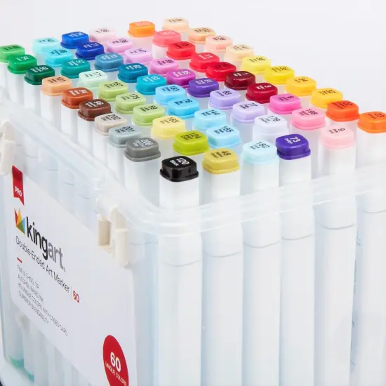 KINGART&reg; PRO Double-Ended Alcohol Markers, 60 Colors, Fine & Chisel Tip {6}
