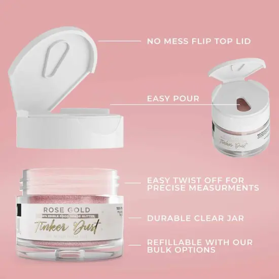 Bakell - Rose Gold Tinker Dust Edible Glitter (5g, 1x Jar) for Food, Desserts, and Beverages! {5}