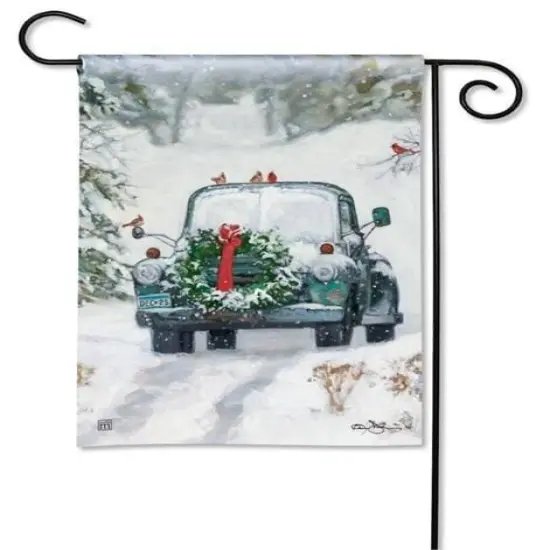 Snowy Roads Winter Garden Flag 2 Sided Christmas Wreath {1}