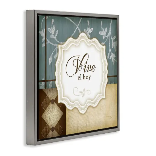 Stupell Industries Vive el Hoy Tradicional Framed Floater Canvas Wall Art Gray Floater Frame {3}