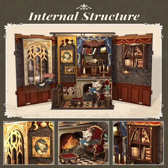 Book Nook Wizardi Miniature - Count Cat's Study Roombox Kit {5}