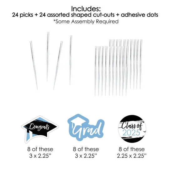 Big Dot of Happiness Light Blue 2025 Graduation Party - Dessert Cupcake Toppers - Clear Treat Picks - Set of 24 {7}