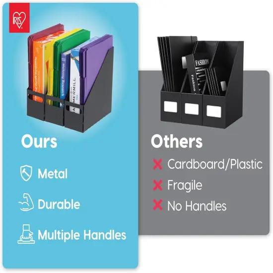 IRIS USA Letter/Legal File Metal Magazine File Holders, Black - 6Pack {3}