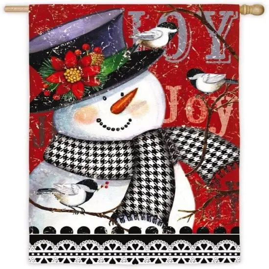 Christmas Joy Snowman Flag 2 Sided Decorative Banner {1}