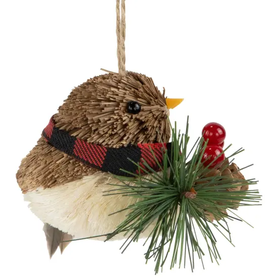 Northlight Woodland Baby Bird with Plaid Winter Scarf Christmas Ornament - 5.5" Brown {7}