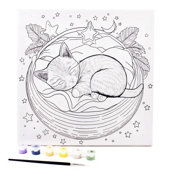 Angels Craft Paint by Number Canvas Set - Dreamy Whiskers | Includes: 1 Pre-printed Canvas, 6 Acrylic Paint pots, 1 Artist Brush {2}