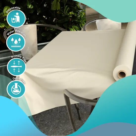Exquisite Plastic Table Cover Roll &ndash; 40" x 300' Disposable Tablecloth Roll &ndash; Premium Thick 0.5 MIL Plastic Banquet Roll &ndash; Party Table Cover Roll for Events & Catering Ivory {4}