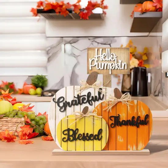 Fall Decorations for Home, Rustic Wooden Blessed Grateful {4}