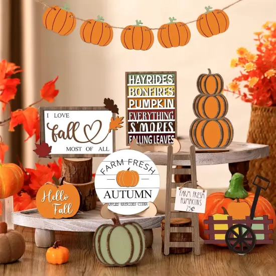 15 Pcs Fall Tiered Tray Decor Set Fall Decorations(Harvest) {2}