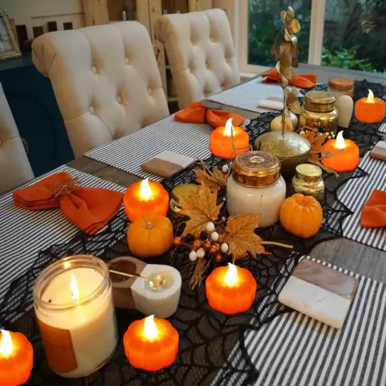 Fall Decorations for Home Pumpkin Tea Lights, 12 Pack LED Orange Pumpkin {4}