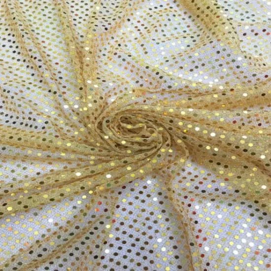 1 Yard Gold Confetti Sequin Mesh Fabric Polyester Mini Sparkle Tulle 42&Prime; Wide {1}