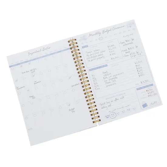 Budget Tracker Notebook, Hardcover Monthly Expense Journal Planner (8.5" x 6", Gold Foil Dots) White {3}