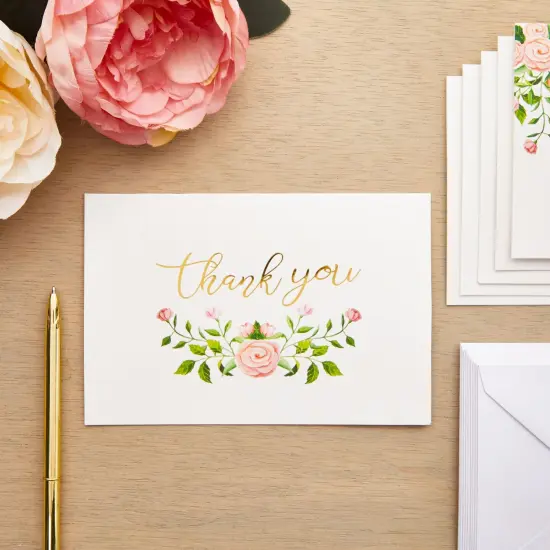 48-Count Thank You Cards with Envelopes, 6 Elegant Rose Flower Designs with Gold Foil Print for Wedding Baby and Bridal Shower Multicolor {2}