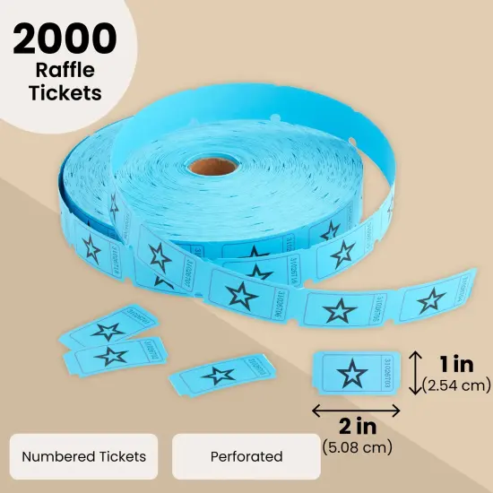 2000-Count Numbered Blue Star Raffle Tickets, Single Ticket Roll for Party Events, Prize Reward, Fundraiser Drawing, Carnival, Giveaways, School Classroom Supplies (2x1 in) {3}