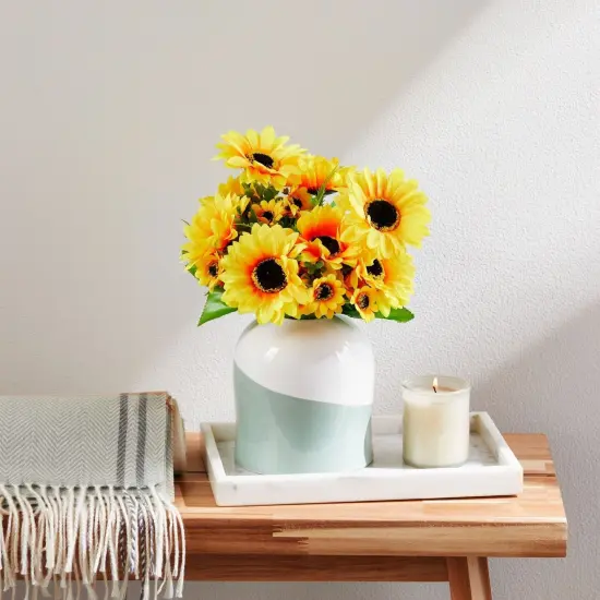 2 Bunches Artificial Sunflowers with Stems for Faux Floral Arrangements, Fake Sunflowers for Home Decor, Kitchen, Table Centerpieces, and Wedding Decor (6x7x14 in) Yellow {3}