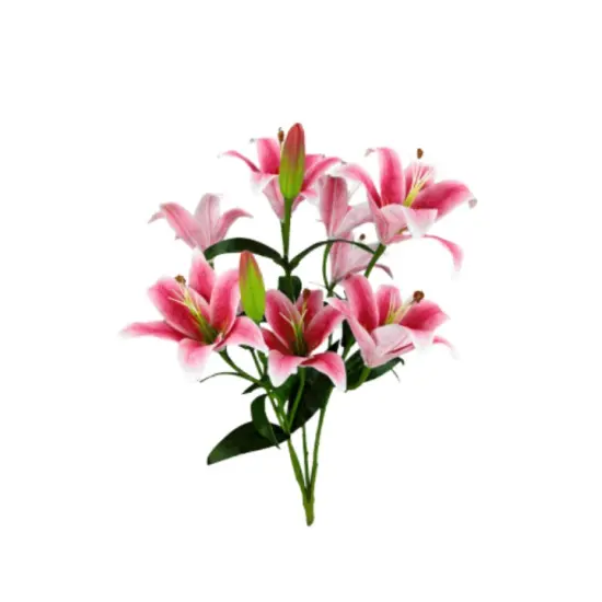 21" Artificial Hot Pink Lily Bush &ndash; 9 Head Faux Stargazer Lilies for DIY Floral Arrangements-35148HTPK {1}