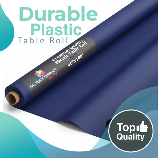 Exquisite Plastic Table Cover Roll &ndash; 40" x 100' Disposable Tablecloth Roll &ndash; Premium Thick 0.5 MIL Plastic Banquet Roll &ndash; Party Table Cover Roll for Events & Catering Navy Blue {6}
