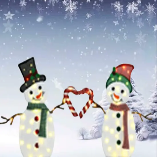 Light-Up Heart Snowman Duo 30" & 32" Tall Christmas Display Set {5}