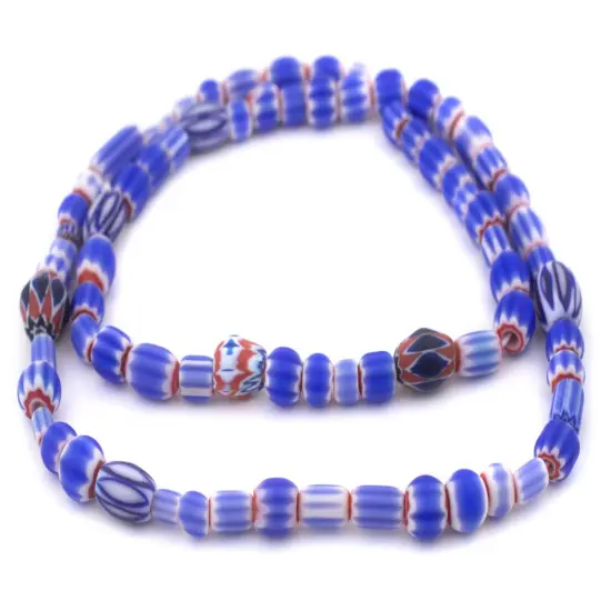 The Bead Chest Light Blue Chevron Beads 5-10mm West Africa African Mixed Glass 24 Inch Strand Handmade {3}