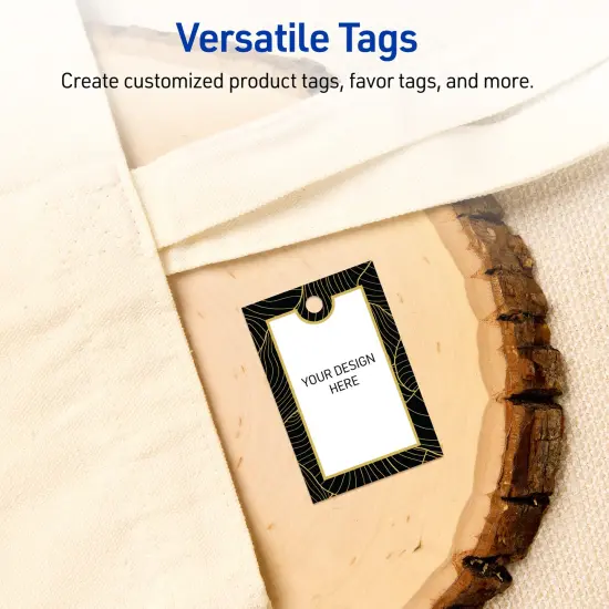 Avery Printable Rectangle Tags with Sure Feed Technology, Pre-Printed Black Border with Gold Pattern, Matte White, 2" x 3", Laser & Inkjet Compatible, 80 Total {6}