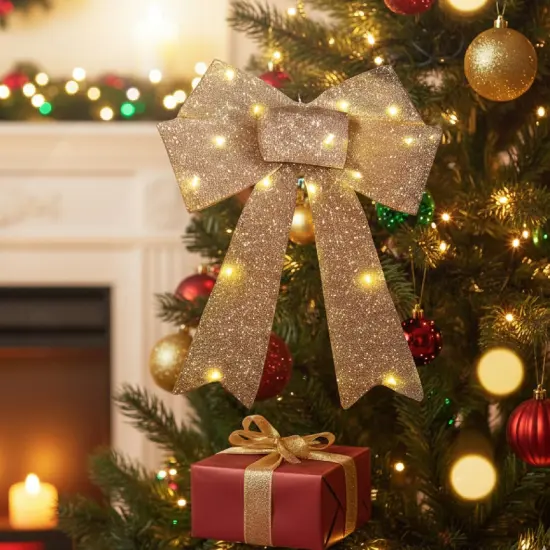 3 Pack Illuminated Christmas Bows Glowing Holiday Decor for Doors Gifts {1}