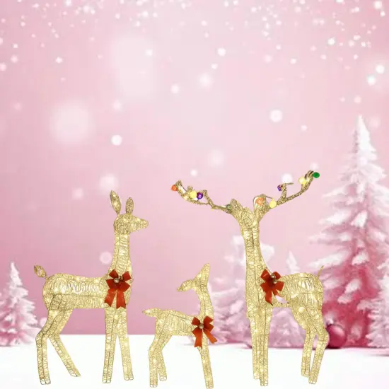 Large Iridescent Reindeer Trio with Lights for Christmas Front Yard Setup 52"+46"+29" {3}